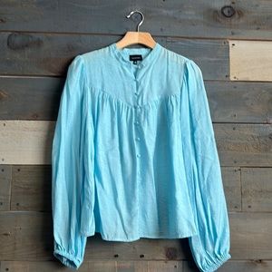 EUC Who What Wear Lightweight Balloon Sleeves Blouse Long Sleeves Blue